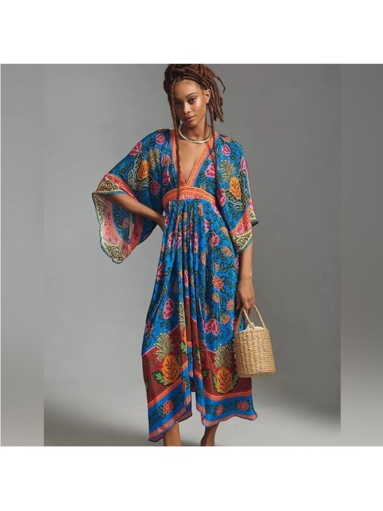FARM Rio Dresses & Skirts - FARM RIO Blue Pineapple Garden Kaftan Maxi Dress